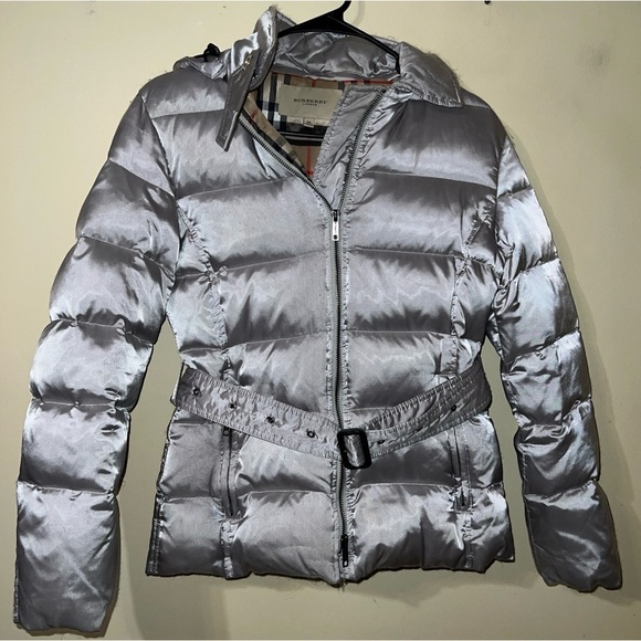 Burberry London Silver Down Puffer Jacket Women’s Size XS - Picture 1 of 8